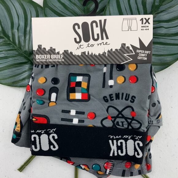 Sock It To Me Gray Red Black Atom Science Tech Genius Cotton Blend Boxer Brief - Picture 1 of 7